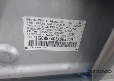 2005 Honda Accord 2.4 Lx from USA, damaged, VIN 1HGCM56405A069010